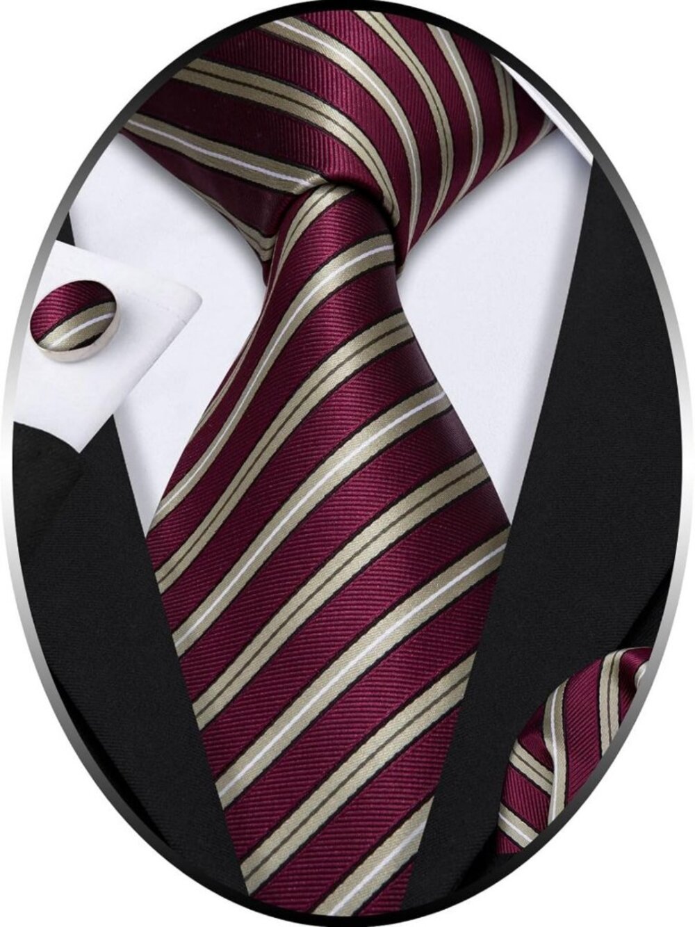 Stylish Striped Silk Tie Set with Handkerchief & Cufflinks for Men - Perfect